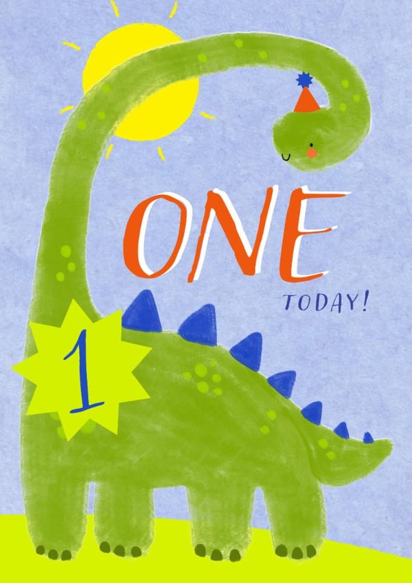 Cute 1st Birthday Card - One Today - Dinosaur created by Juniper and Rose Studio