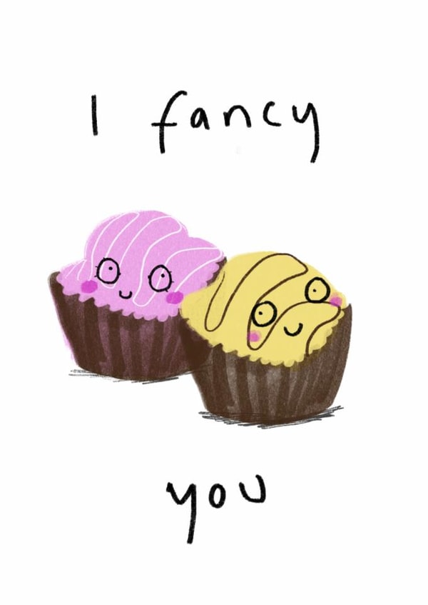 Cute Valentine's Day/Love & Friendship Card - I Fancy You - Cakes created by Jo Clark