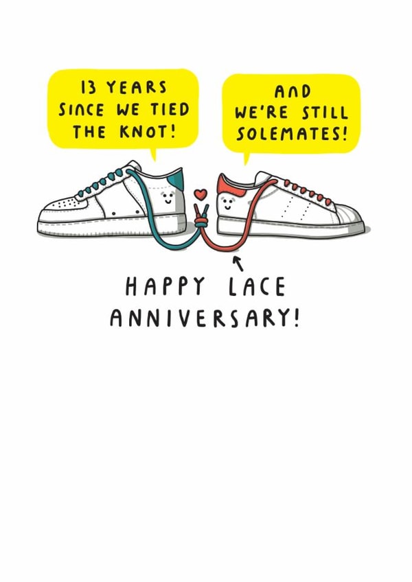 Cute 13th Anniversary Card - We're Still Solemates! - Shoes created by mungo and shoddy