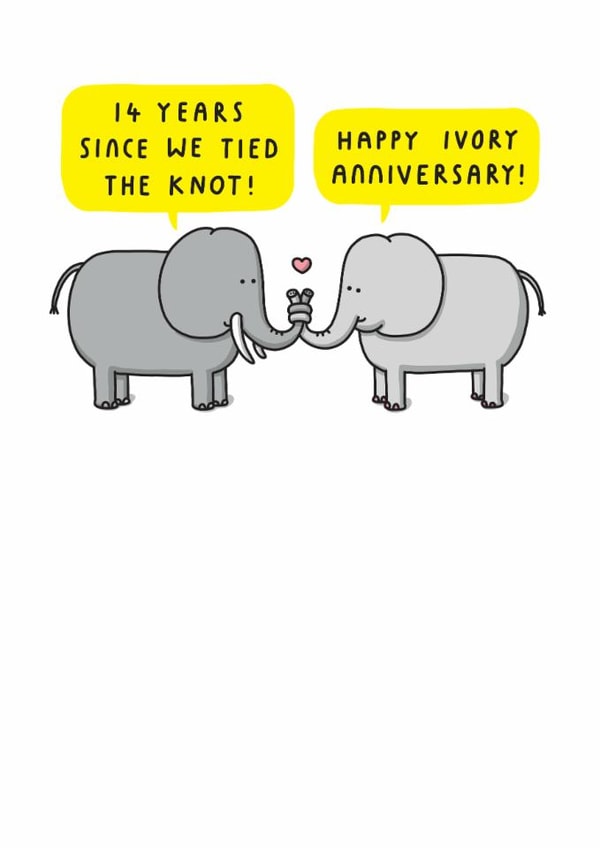 Cute 14th Anniversary Card - 14 Years Since We Tied The Knot! - Elephants created by mungo and shoddy
