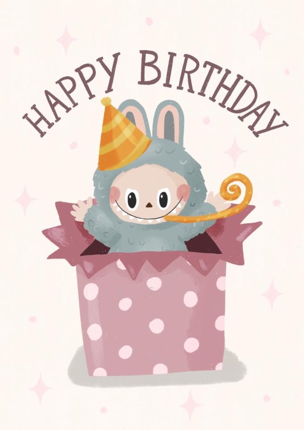 Cute Birthday Card - Labubu - Present created by Silky Rose Design