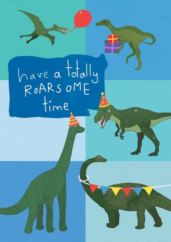 Dinosaur birthday card - cute card - boys card - have a totally roarsome time created by Joey Marsh