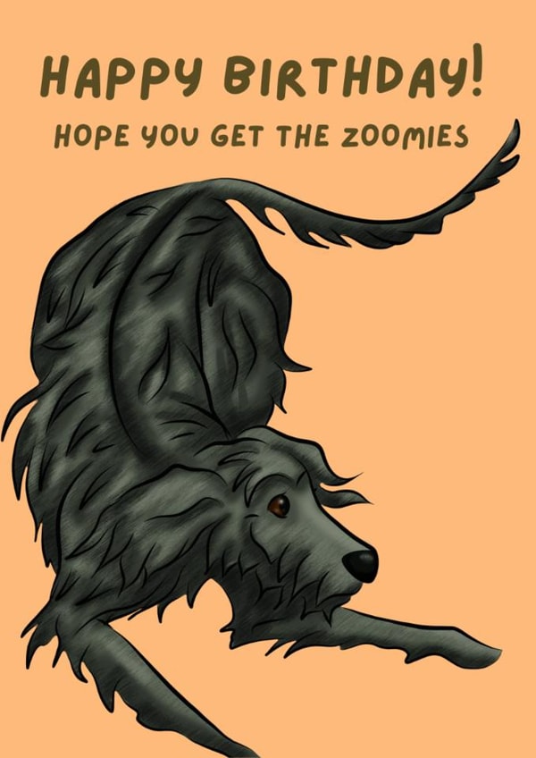 Deer Hound Wolf Hound Birthday Card - Get the Zoomies - Sighthound Lurcher Puppy created by Snoot You Sir