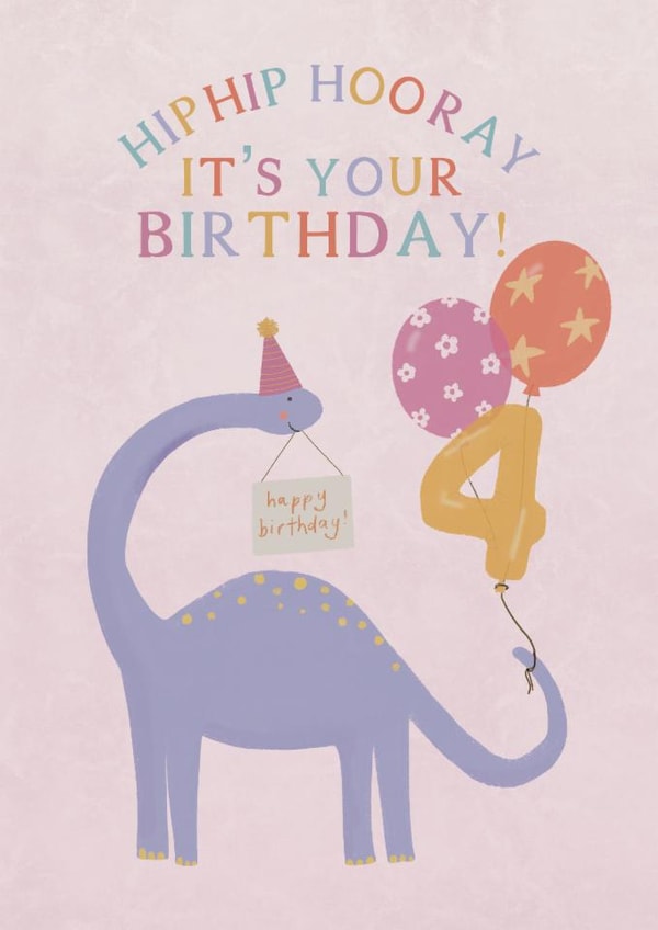 Cute 4th Birthday Card - Dinosaur - For Her created by Ellice Owens Designs