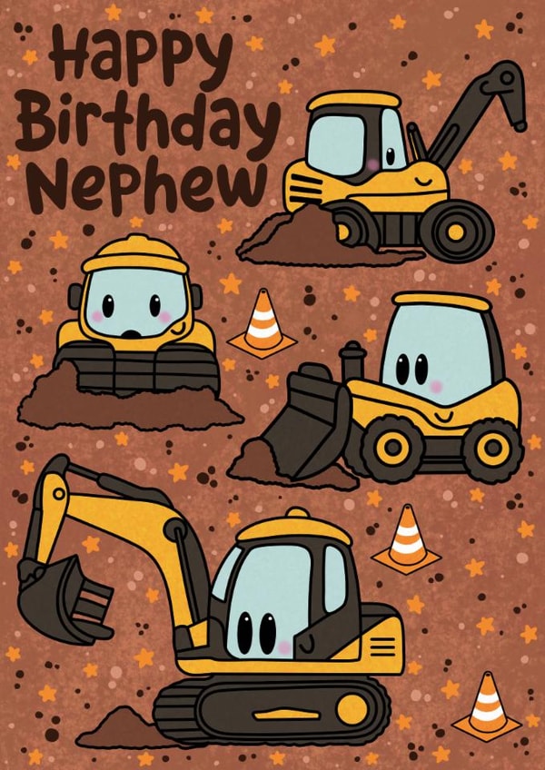 Cute Birthday Card - For Nephew - Diggers created by Lois Fitzy