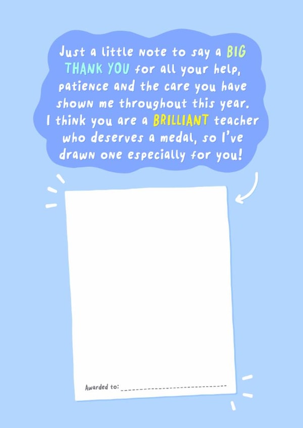 Heartfelt Thank You Card - For Teacher - Drawing - Medal created by Macie Dot Doodles