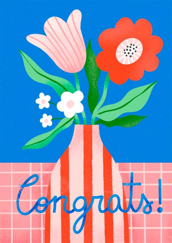 Pretty Congratulations Card - Congrats! - Flowers created by Dafne Design Studio