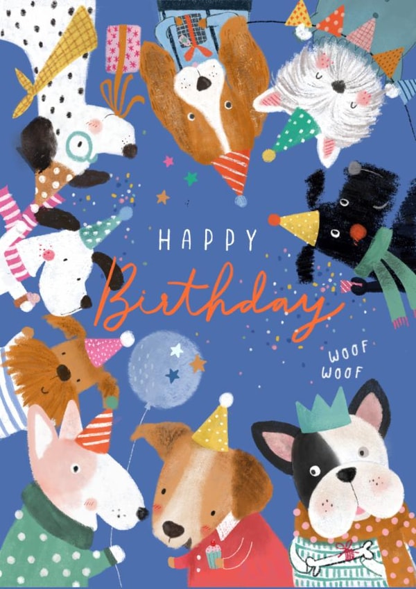 Cute dogs birthday card - happy birthday woof woof created by Stripey Paper