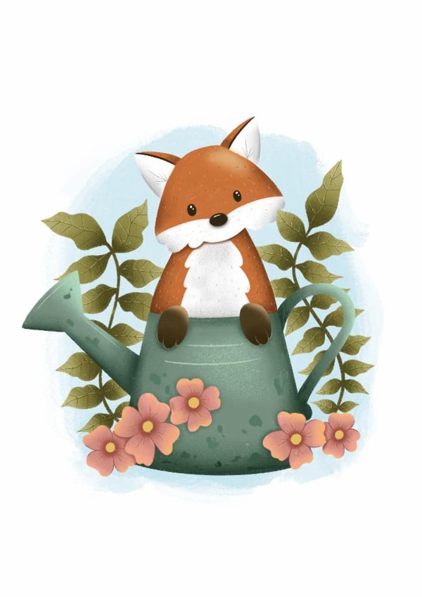 Cute Birthday Card - Fox - Watering Can created by Ellis Woolley