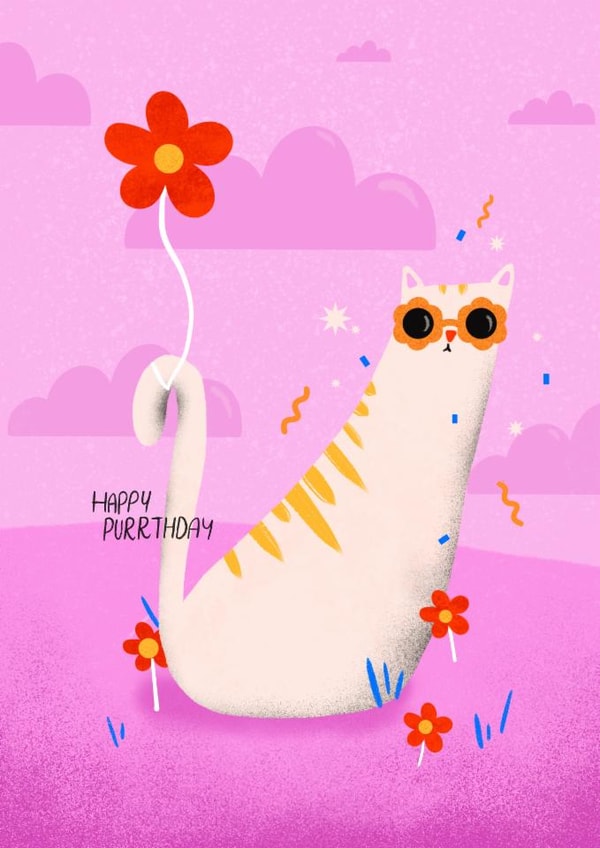Cute Birthday Card - Cat - Flowers created by Donna Moran Designs