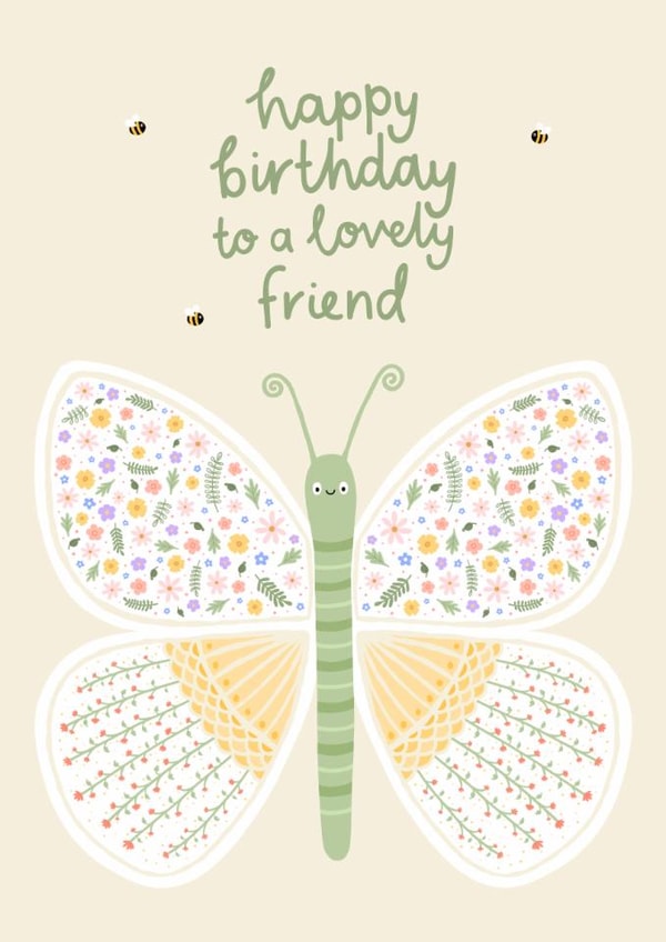 Cute Birthday Card - For Friend - Floral Butterfly created by Fliss Muir