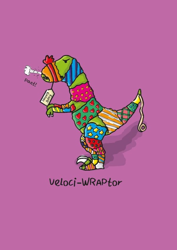 Punny Birthday Card - Dinosaur - Veloci-WRAPtor created by Studio Kuma