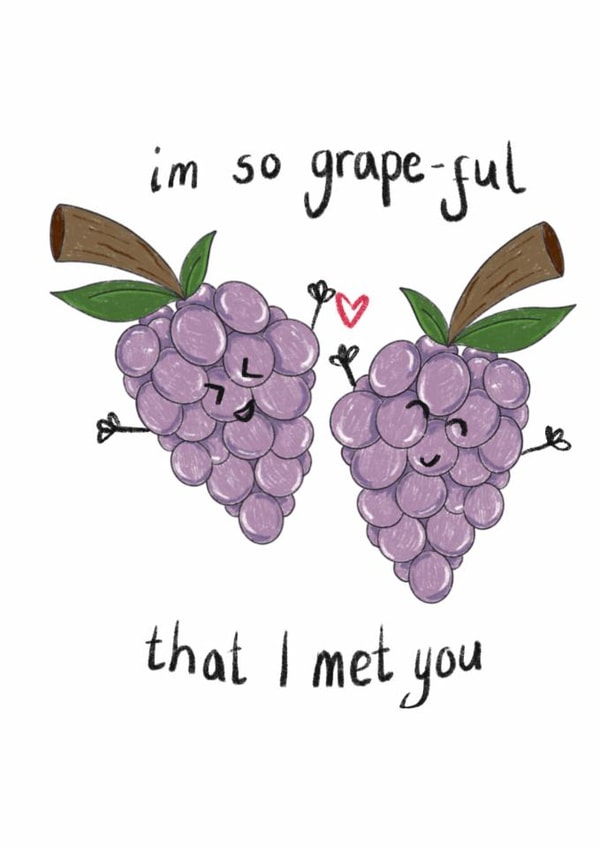 Cute Anniversary/Valentine's Day Card - Grapes - Pun created by Vale Art & Creations