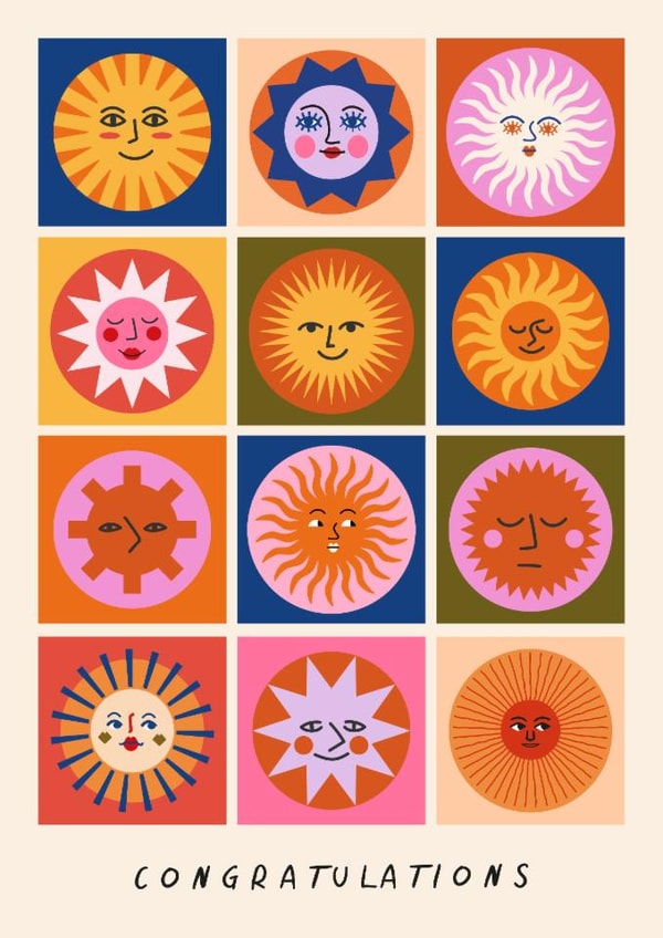 Arty Congratulations Card - Sunshines - Colourful created by Sad Girl Illustration