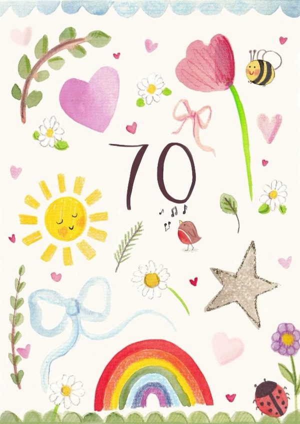 Pretty Birthday Card - 70th - Nature created by Love Lucy Illustration