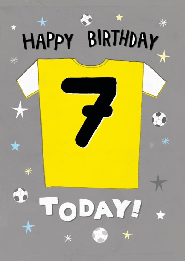 Classic 7th Birthday Card - Football - Yellow Shirt created by Pencilface