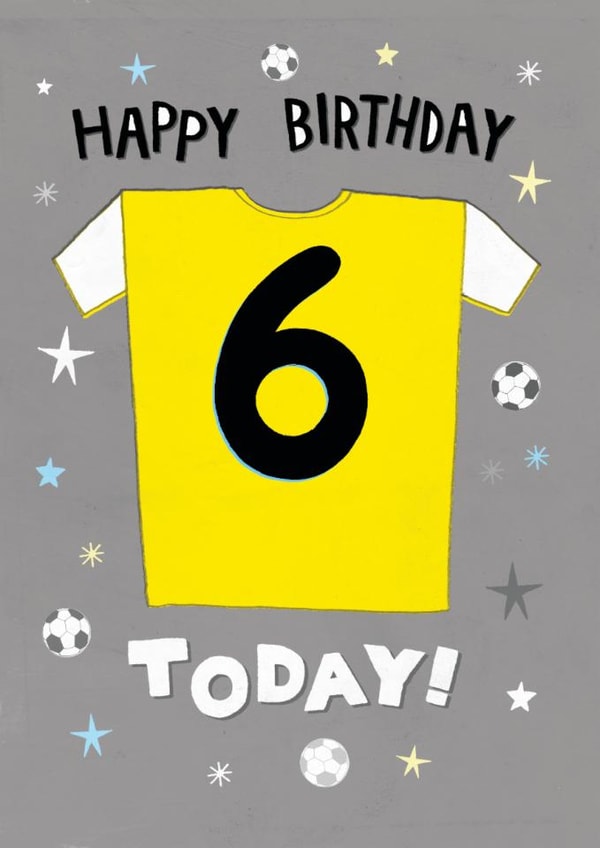 Classic Birthday Card - 6th Birthday - Yellow Football Shirt created by Pencilface