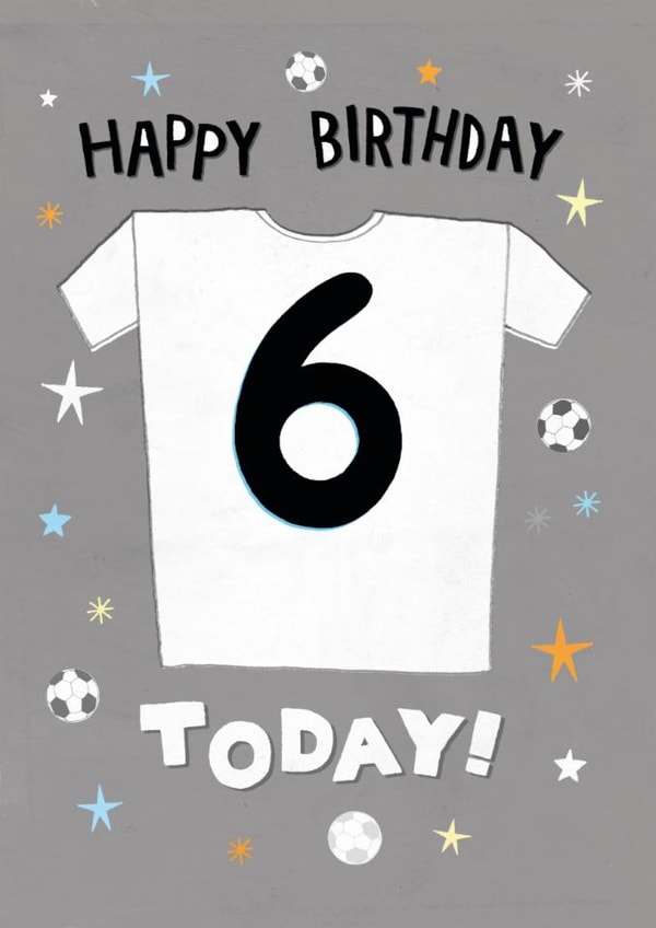 Classic Birthday Card - 6th Birthday - White Football Shirt created by Pencilface