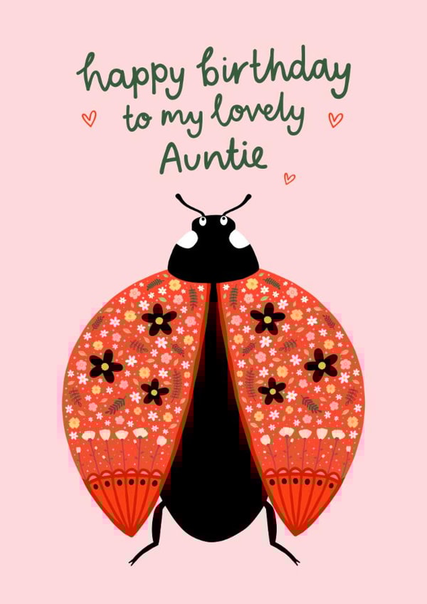 Pretty Birthday Card - For Auntie - Floral Ladybird created by Fliss Muir