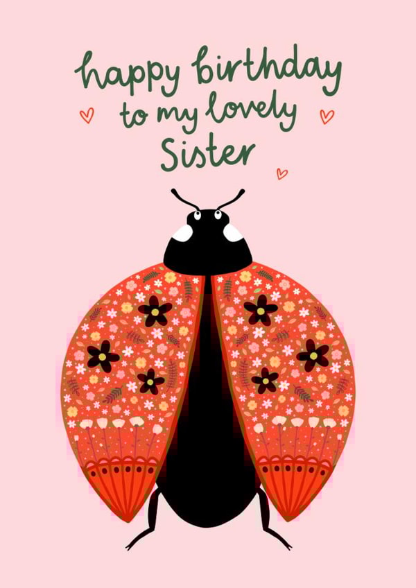 Pretty Birthday Card - For Sister - Floral Ladybird created by Fliss Muir