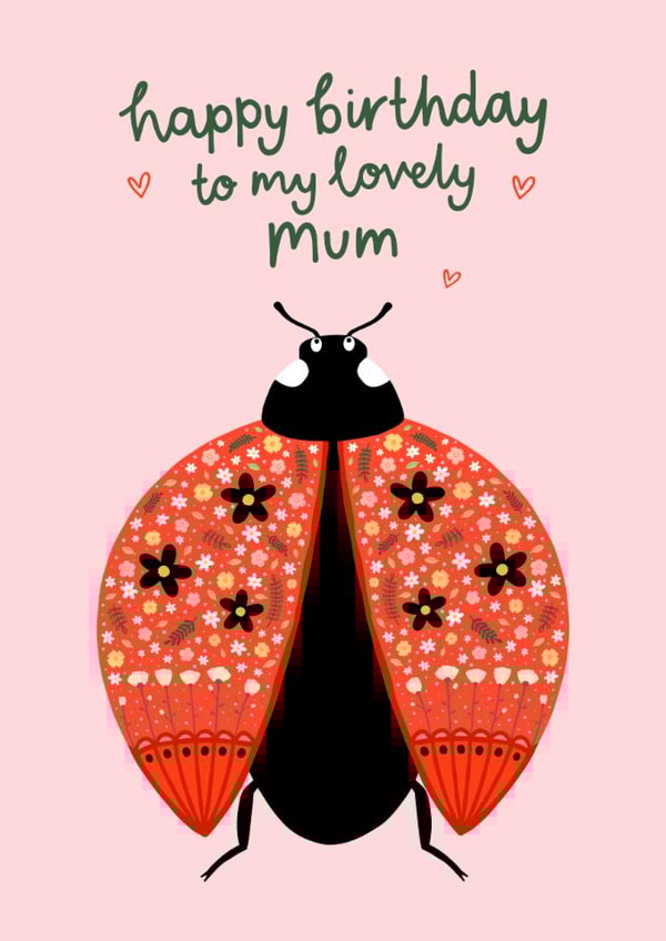 Pretty Birthday Card - For Mum - Floral Ladybird created by Fliss Muir