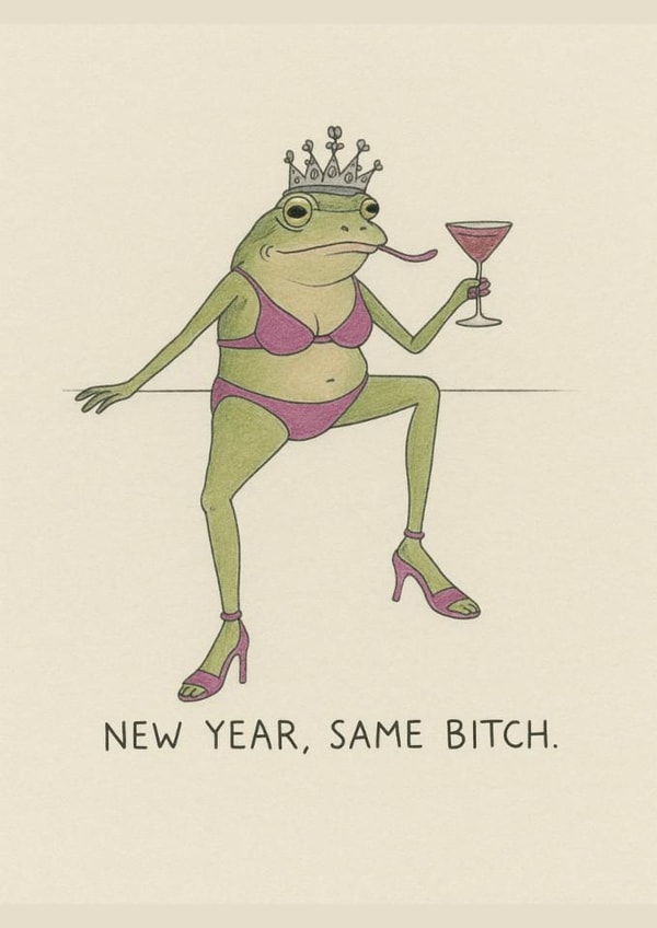 Funny Birthday Card - New Year, Same Bitch - Frog created by Sophia Mac