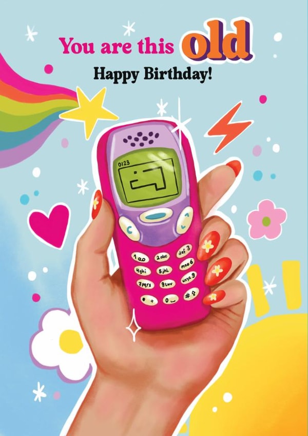 Funny Birthday Card - Nokia Phone - You Are This Old created by Aniet Illustration