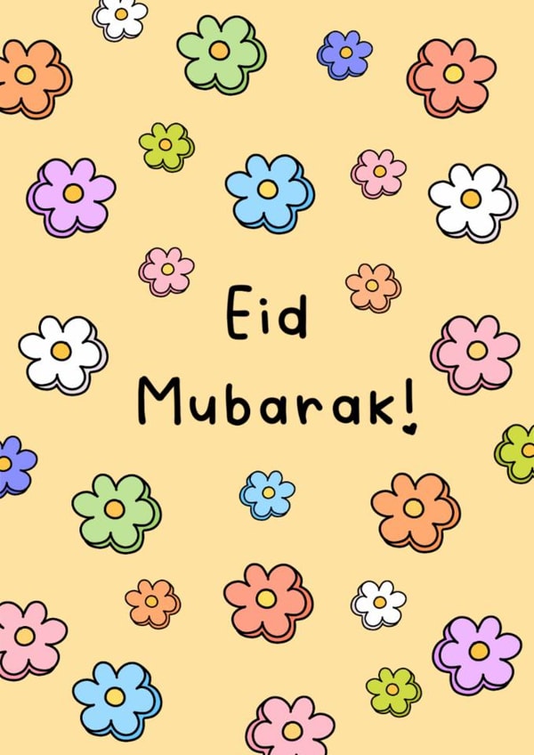 Pretty Eid Card - Cute Flowers - Eid Mubarak created by The Mosque Sketcher