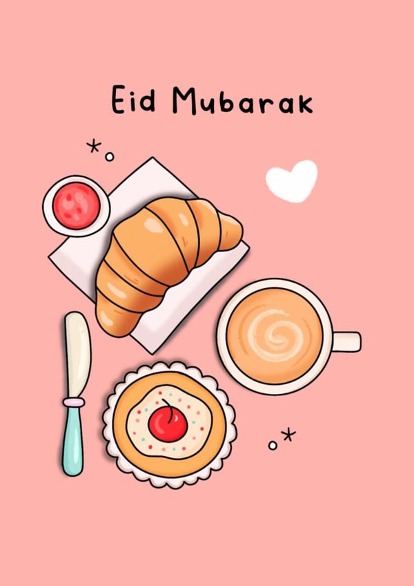 Cute Eid Card - Breakfast Food - Eid Mubarak created by The Mosque Sketcher