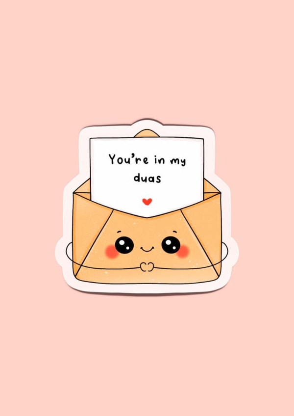 Cute Thinking of You Card - Letter and Envelope - You're in my duas created by The Mosque Sketcher