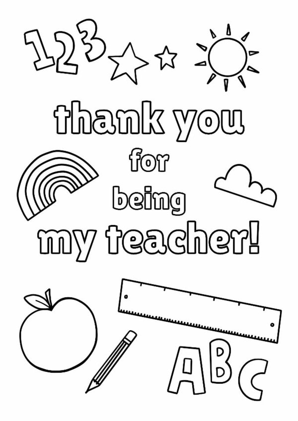 Classic Thank You Card - For Teacher - Colour In created by Sian Moore Illustration