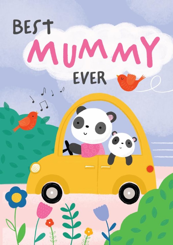 Cute Birthday Card - Best Mummy Ever - Pandas created by Fox and Bird Studio