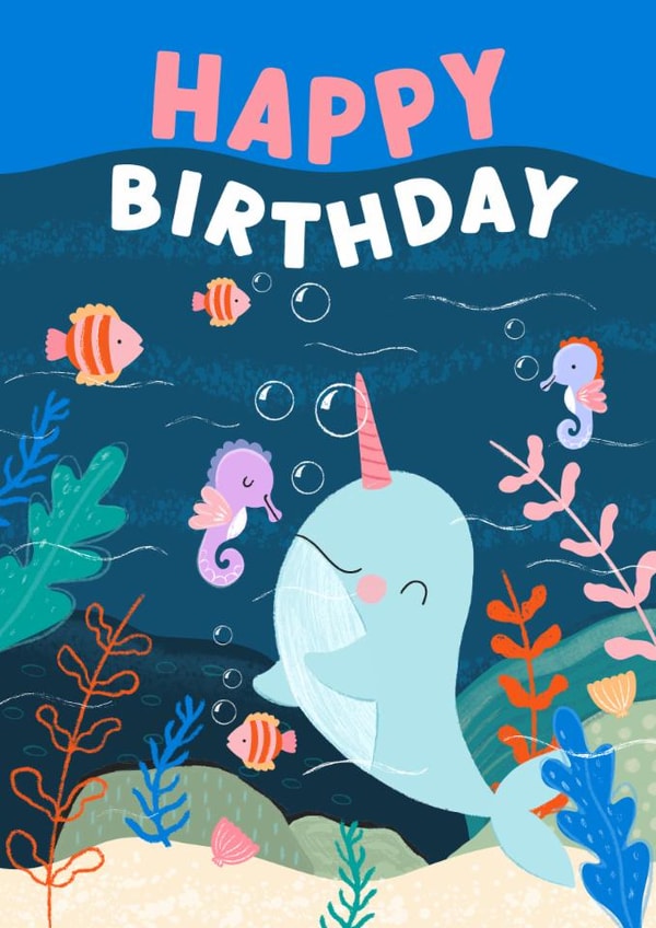 Cute Birthday Card - Narwhal - Under The Sea created by Fox and Bird Studio
