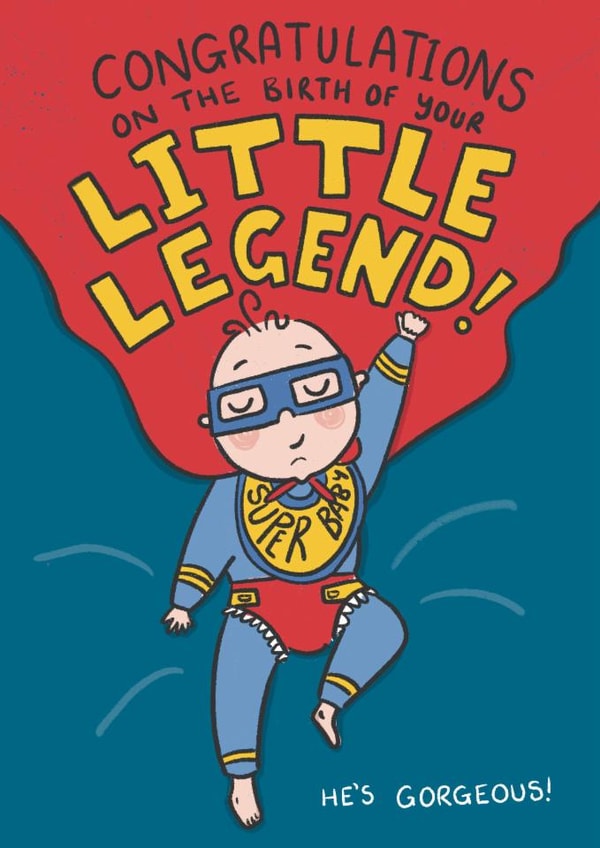 Cute New Baby Card - Little Legend - Super Hero - baby Boy created by Ivorymint cards