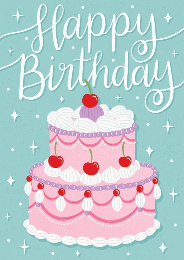 Classic Birthday Card - Cherry Cake created by Alice Griffiths Illustration