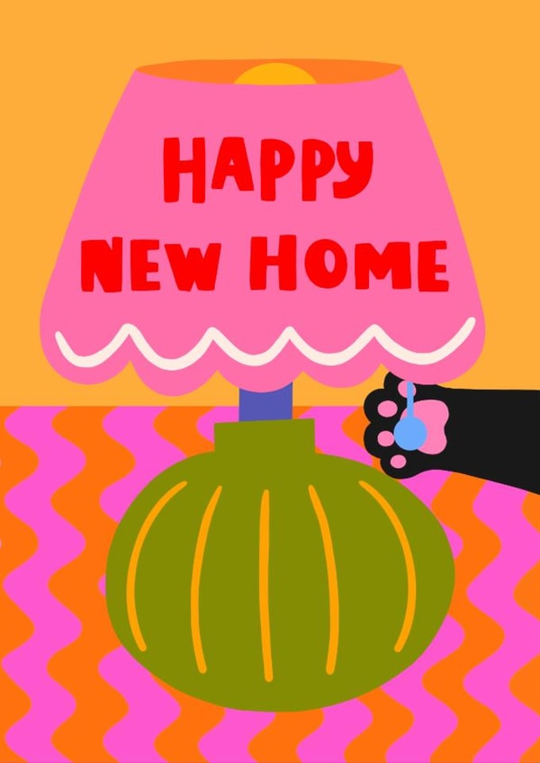 Cute New Home Card - Black Cat - Lamp created by The Paper Tail 