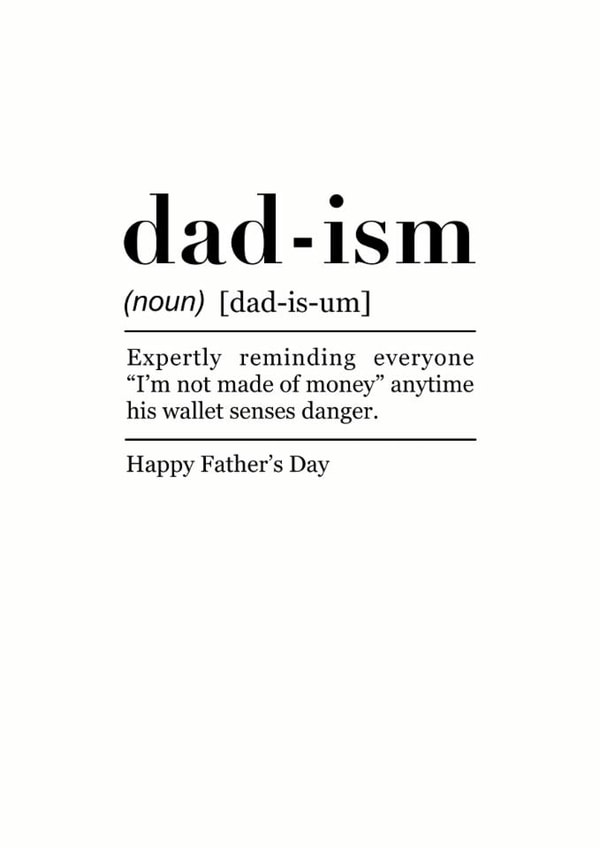 Funny Father's Day Card - Definition - Not Made Of Money created by Pink Peach Cards