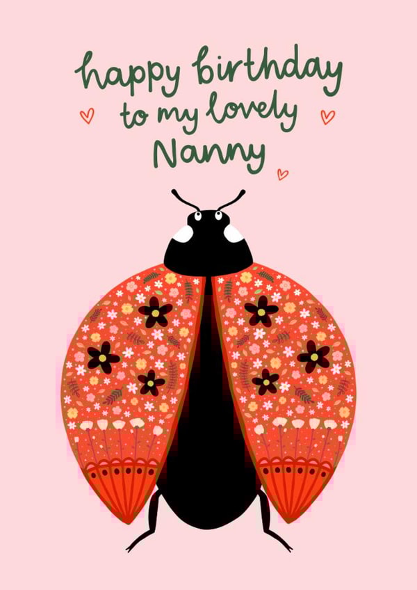 Cute Birthday Card - Lovely Nanny - Floral Ladybird created by Fliss Muir