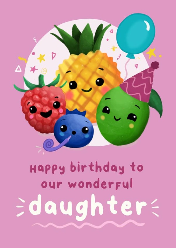 Cute Birthday Card - Wonderful Daughter - Dancing Fruit created by Dolli Does Design