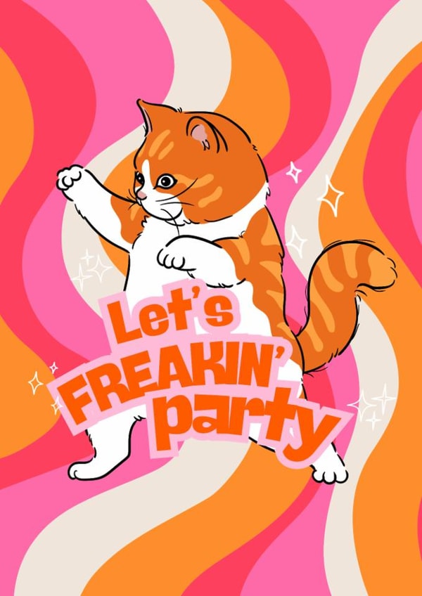 Funny Birthday Card - Ginger Cat - Let's Freakin' Party created by Sofi Lofi Studio