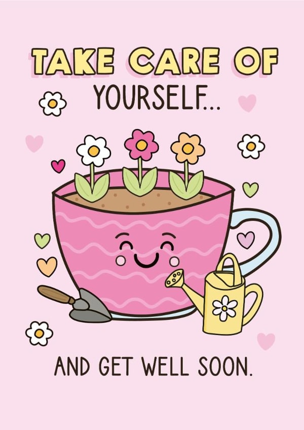 Cute Get Well Card - Flowers - Cup Of Tea created by Sam Jayne Design
