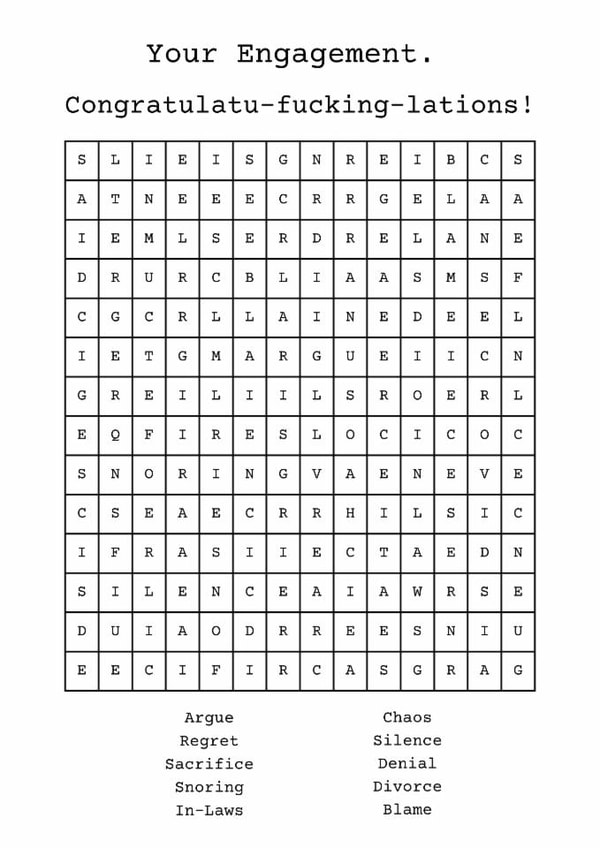 Engagement Card - Funny - Wordsearch created by Ed Whyte