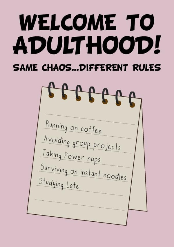 Funny Graduation Card - Notepad checklist - Adulthood created by Sealed With A Pun