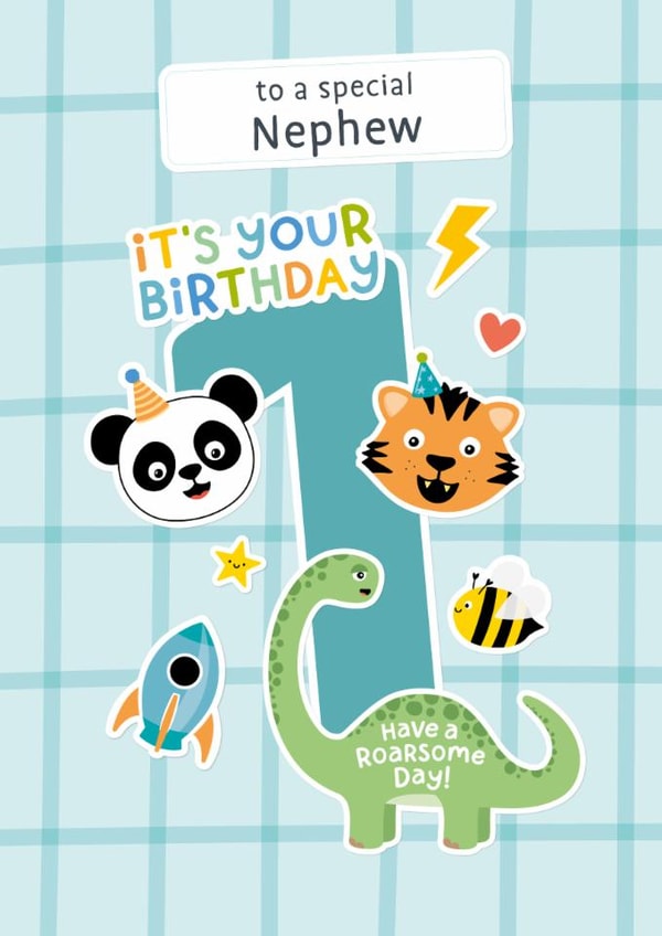 Cute 1st Birthday Card - For Nephew - Stickers created by Macie Dot Doodles