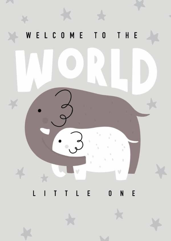 Cute New Baby Card - Welcome To The World Little One - Elephants created by charlottefoleydesigns
