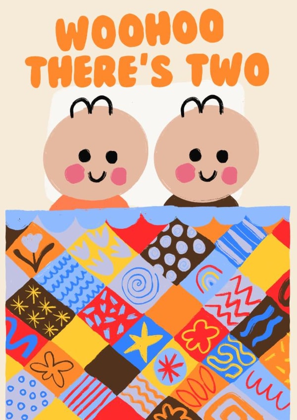 Cute New Baby Card - Twins - Woohoo There's Two created by Jive Prints