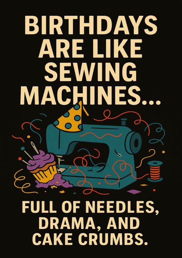 Funny Sewing Birthday – Needles, Drama, and Cake – Craft Chaos Design created by T Larkin