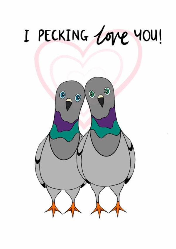 Cute Love And Friendship Card - Pigeons - Pecking Love You created by Ella Sanderson