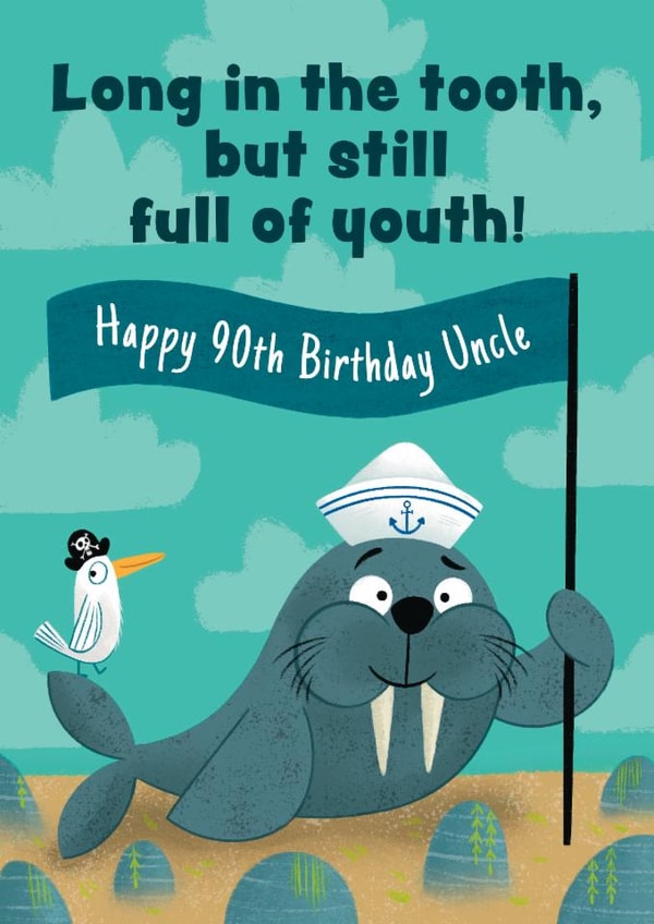 Cute 90th Birthday Card - For Uncle - Walrus created by Hannah Jayne Lewin