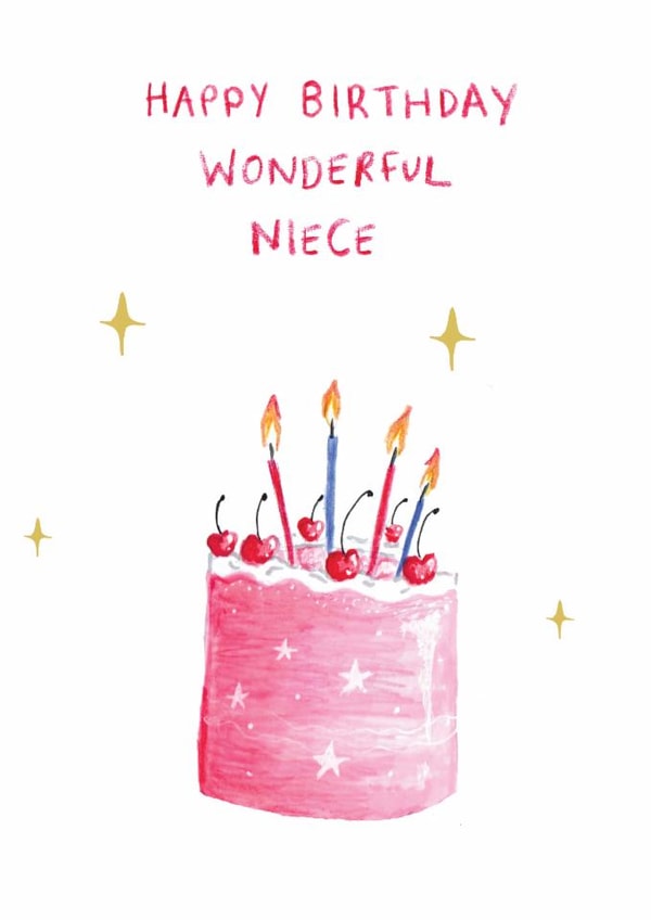 Classic Birthday Card - Wonderful Niece - Cake created by HCD Illustration
